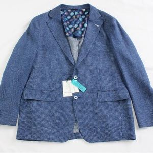 New $598 Robert Graham Blazer 40 Blue Trinity LINEN BLEND Tailored Fit